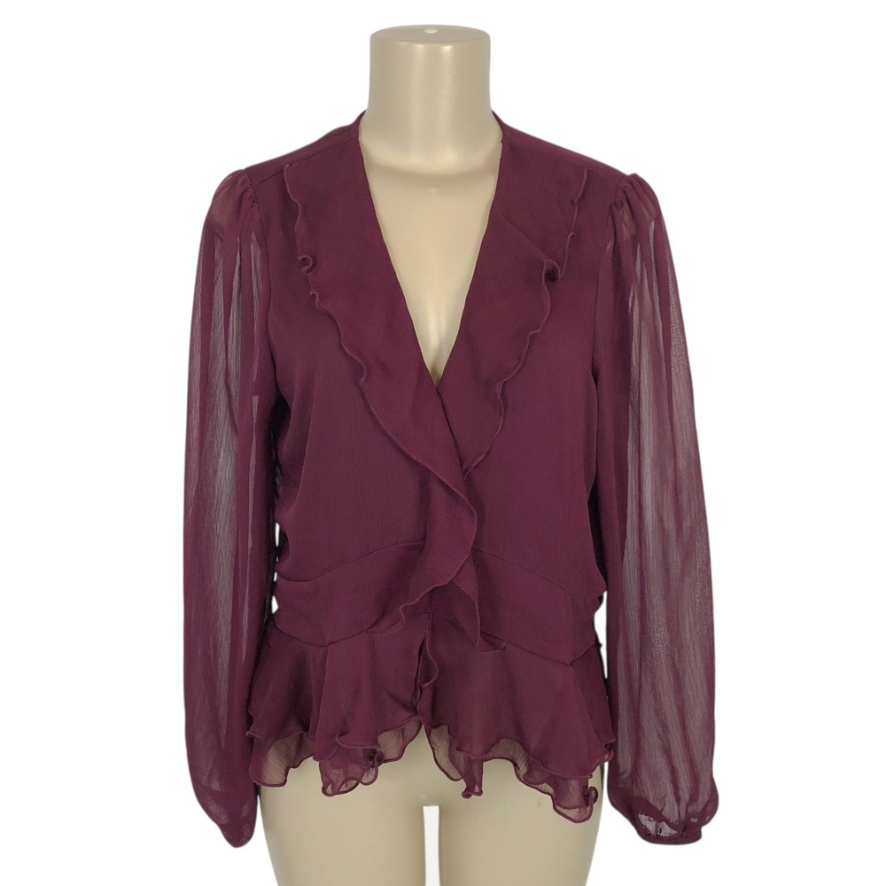 Autres Filles Burgundy Ruffle Peplum Blouse Top Medium Romantic Career Office